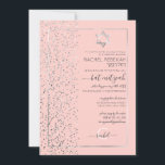 Convites Glitter Silver Rosa Confetti Side Bat Mitzvah<br><div class="desc">Este elegante e luxuoso convite do Bat Mitzvah é perfeito para um evento clássico e formal. Ele apresenta um confete cinza-prateado cintilante impresso falso, espalhado no lado e na parte superior de uma borda fina de retângulo prateado e fundo rosa-pincelado. É chico, glamouroso, moderno, simples e bonito; o melhor design...</div>