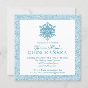 Convites Glitter Snowflake Teal Quinceanera Winter Invits