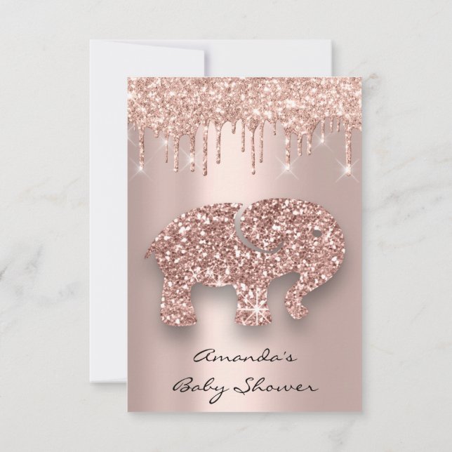 Convites Glitter Spark Drives Rosa Chá de fraldas Elefante (Verso)