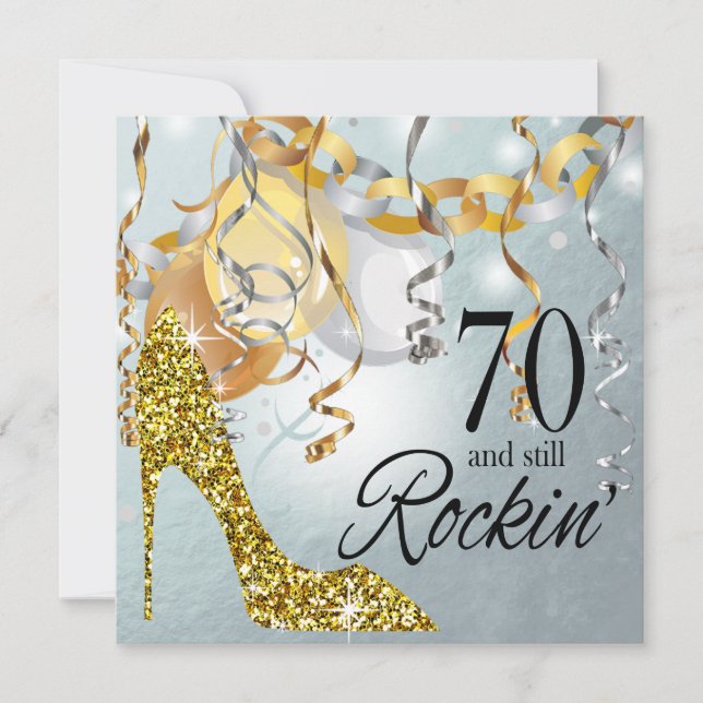 Convites Glitter Stiletto 70 Birthday | ouro prateado (Frente)