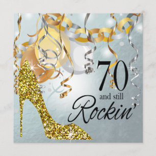 Convites Glitter Stiletto 70 Birthday   ouro prateado