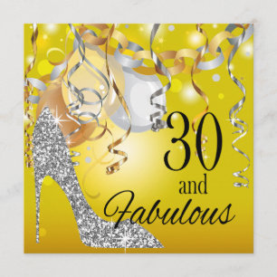 Convites Glitter Stiletto aniversário de 30 anos   prata am