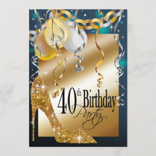 Convites Glitter Stiletto Balloons aniversário de 21 anos