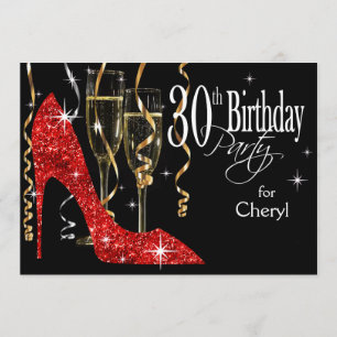 Convites Glitter Stiletto Champagne aniversário de 30 anos
