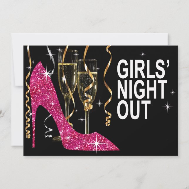 Convites Glitter Stiletto Champagne Garotas Noite fora fúcs (Frente)