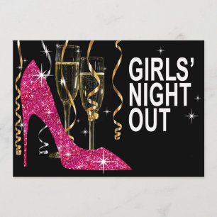 Convites Glitter Stiletto Champagne Garotas Noite fora fúcs
