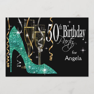 Convites Glitter Stiletto Champanhe Aniversário de 50 anos 