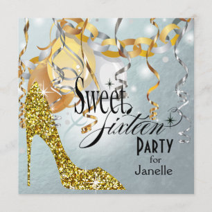 Convites Glitter Stiletto Silver Foil Sweet 16 Party