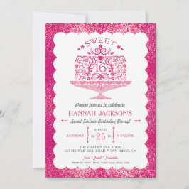 Convites Glitter Sweet Sessenta Festa de Bolo Aniversário d