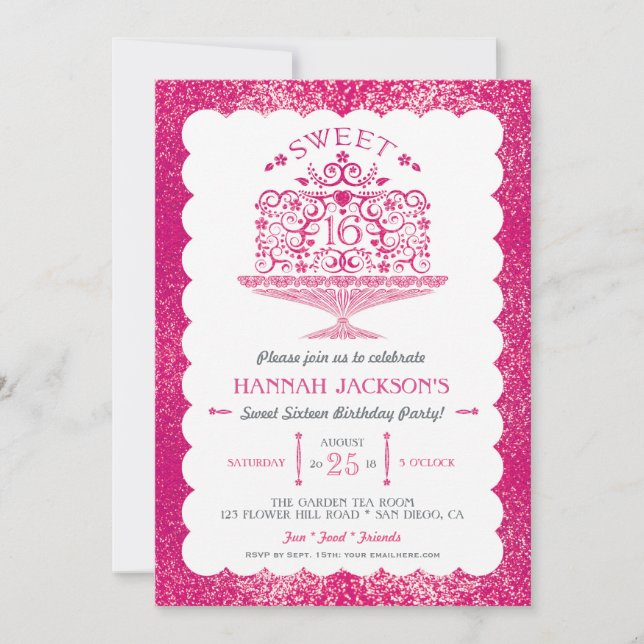 Convites Glitter Sweet Sessenta Festa de Bolo Aniversário d (Frente)