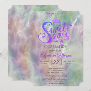 Convites Glitter Tiara Holographic Pearl Sweet 16 Party