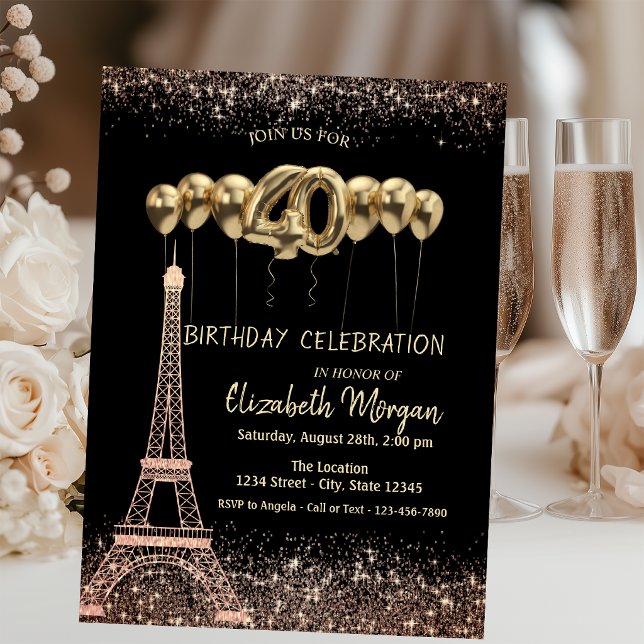 Convites Glitter Tower Confetti Balões de Aniversário de 40 (Criador carregado)