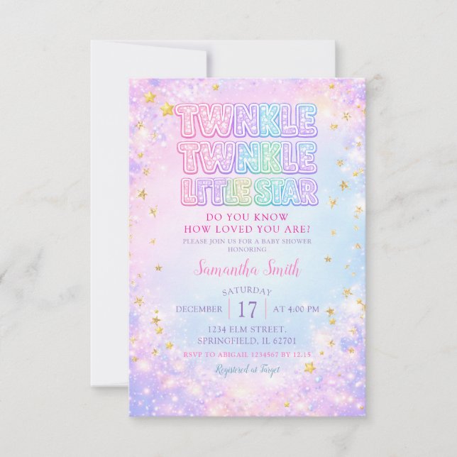 Convites Glitter Twinkle Twinkle Little Star Baby Shower (Frente)