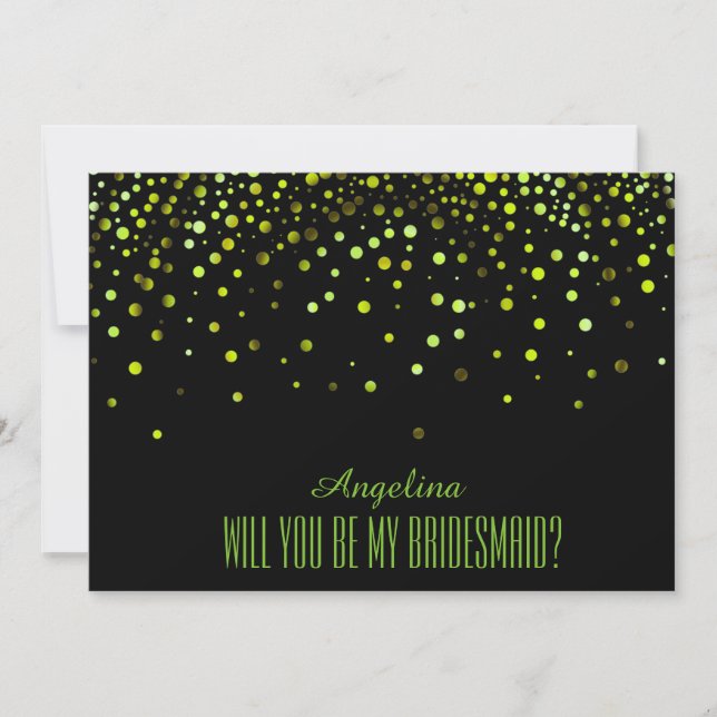 Convites Glitter Verde Negro, será minha dama de honra? (Frente)