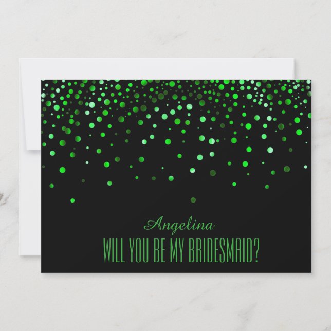 Convites Glitter Verde Negro, será minha dama de honra? (Frente)