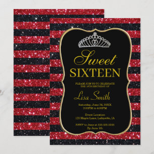 Convites Glitter Vermelho Negra-Chic Elegante Tiara Sweet 1