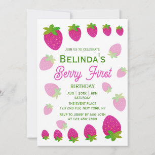 Convites Glitter Y2K Strawberry Berry Primeiro primeiro ani