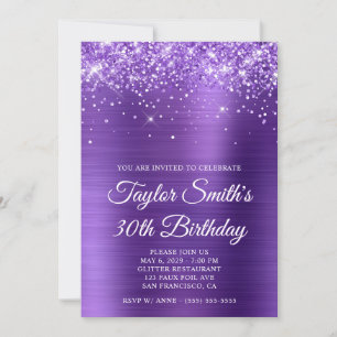 Convites Glittery Amethyst Purple aniversário de 30 anos