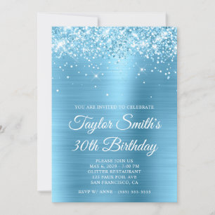 Convites Glittery Baby Blue Glam aniversário de 30 anos