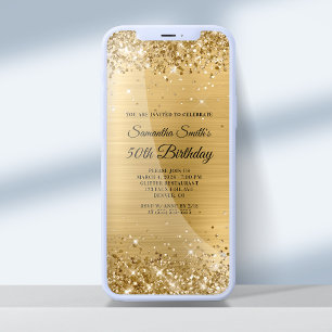 Convites Glittery Brushing Gold Foil 50th Birthday