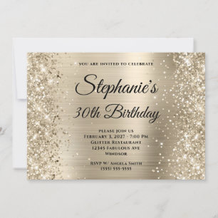 Convites Glittery Champagne Foil Monograma aniversário de 3