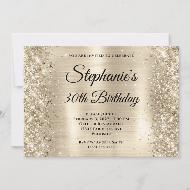 Convites Glittery Champagne Gold Foil aniversário de 30 ano (Frente)