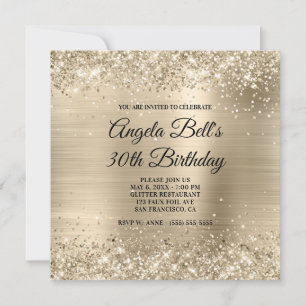 Convites Glittery Champagne Gold Foil Rico Monograma