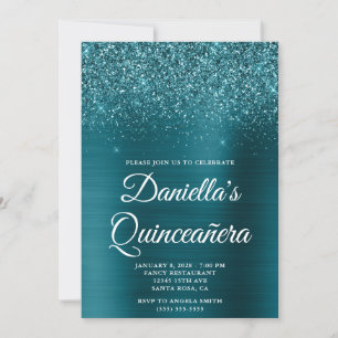 Convites Glittery Dark Teal Foil Quinceañera