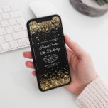 Convites Glittery Dourado e Black 18th Birthday<br><div class="desc">Um glamouroso convite de 18 anos para ela para impressão ou download digital. Brilhante de ouro cintilante com faíscas contra fundo preto sólido. Personalize a caligrafia e os estilos de fonte conforme necessário para criar seu próprio convite para a glamourosa celebração de marcos da sua filha. Todos os elementos cintilantes...</div>