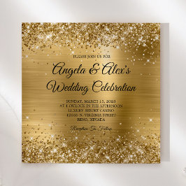 Convites Glittery Dourado Elegante Casamento