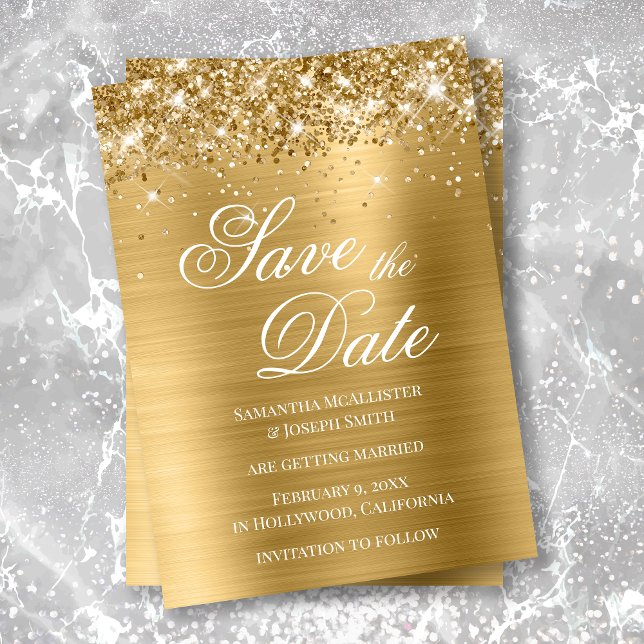 Convites Glittery Dourado Save the Date (Criador carregado)