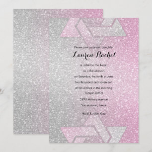 Convites Glittery Gradient Bat Mitzvah Pink