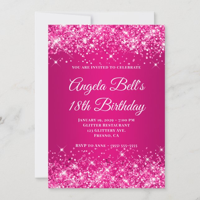 Convites Glittery Hot Pink Raspberry Ombre 18th Birthday (Frente)