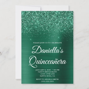 Convites Glittery Hunter Green Foil Quinceañera