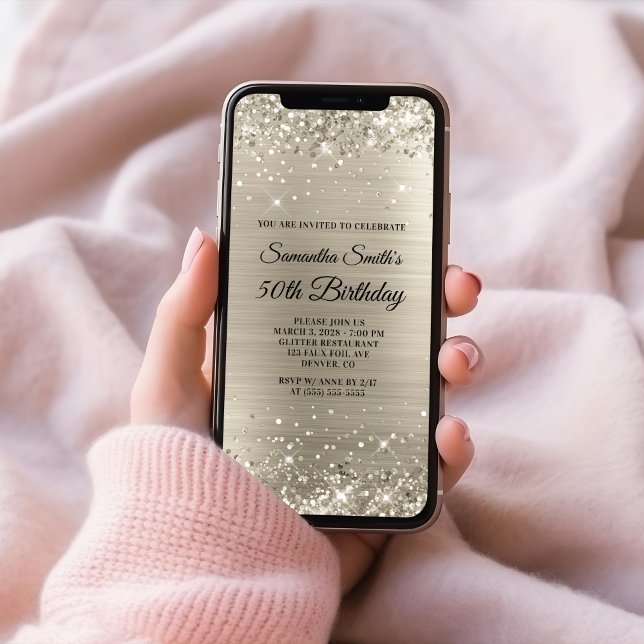 Convites Glittery Platinum 50º aniversário (Glittery Platinum 50th Birthday Invitation)