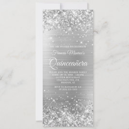 Convites Glittery Prata Folha 15 Quinceañera
