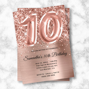 Convites Glittery Rosa Dourado Glam 10th Birthday