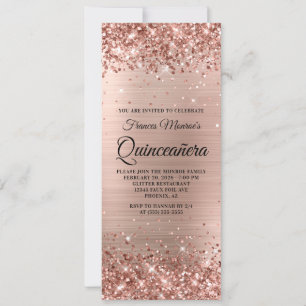 Convites Glittery Rosa Gold Foil Quinceañera