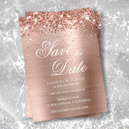 Convites Glittery Rose Gold Foil Foto Salve a Data