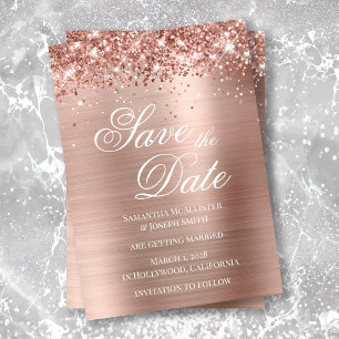 Convites Glittery Rose Gold Foil Foto Salve a Data