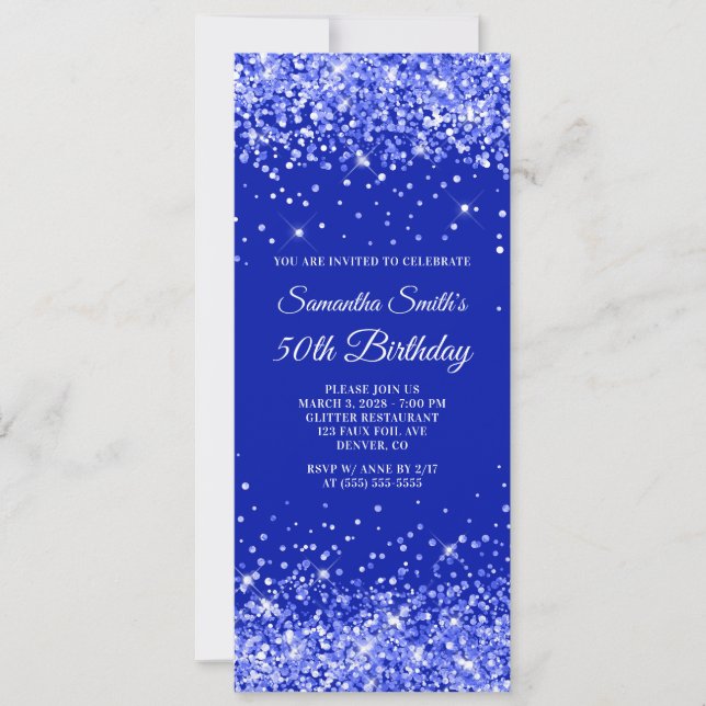 Convites Glittery Royal Blue 50º aniversário (Frente)