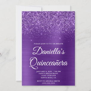 Convites Glittery Royal Purple Foil Quinceañera