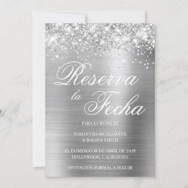 Convites Glittery Silver Foil Reserva La Fecha