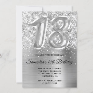 Convites Glittery Silver Glam 18º Aniversário