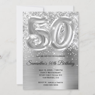 Convites Glittery Silver Glam 50º Aniversário