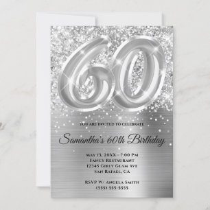 Convites Glittery Silver Glam 60º Aniversário