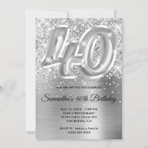 Convites Glittery Silver Glam aniversário de 40 anos
