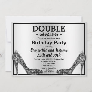 Convites Glittery Sparkly Black Stilettos Duplo Aniversário