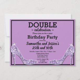 Convites Glittery Sparkly Lilac Stilettos Duplo Aniversário