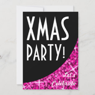 Convites Glitz Cor-de-Rosa Curva Preta "Festa Xmas!" convit